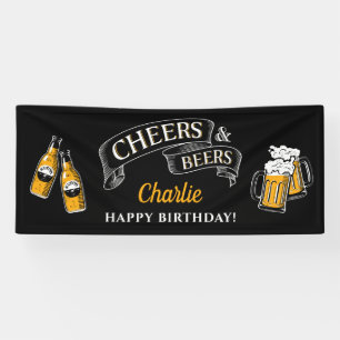 Lona Cumpleaños de Oro Negro Porras y Cervezas Para Cua