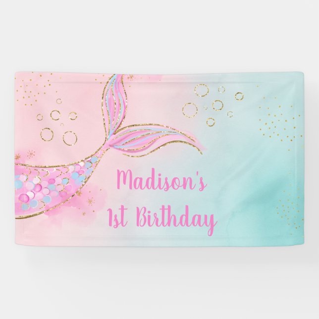 Lona Cumpleaños de Oro Rosa de Sirena (Horizontal)