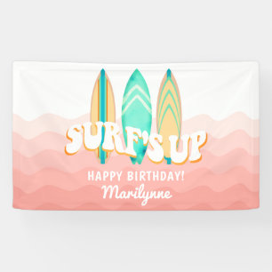 Lona Cumpleaños de Pink Surfs Up Surfboard
