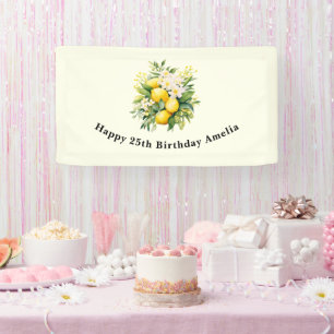 Lona Cumpleaños de Ramillete de Limón con Flores Blanca