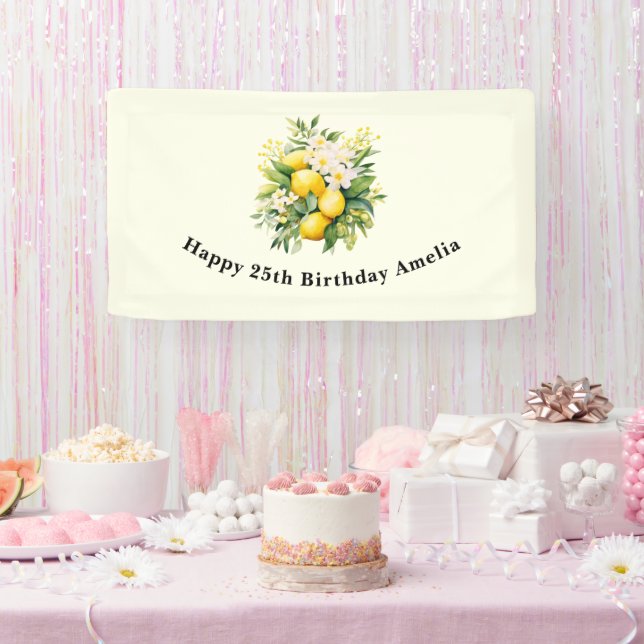 Lona Cumpleaños de Ramillete de Limón con Flores Blanca (Fiesta)