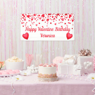 Lona Cumpleaños de San Valentín Corazones de Confeti Ro