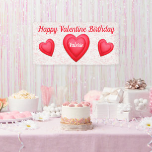 Lona Cumpleaños de San Valentín Corazones Rojos Elegant