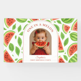 Lona Cumpleaños de sandía personalizada con foto One In