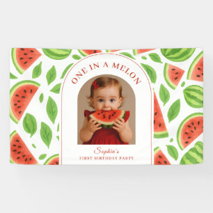 Lona Cumpleaños de sandía personalizada con foto One In