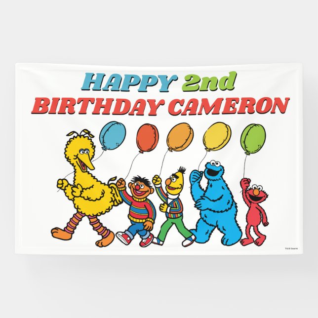 Lona Cumpleaños de Sesame Street Pals Balloons (Horizontal)