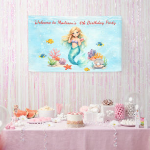 Lona Cumpleaños de Sirena Acuarela