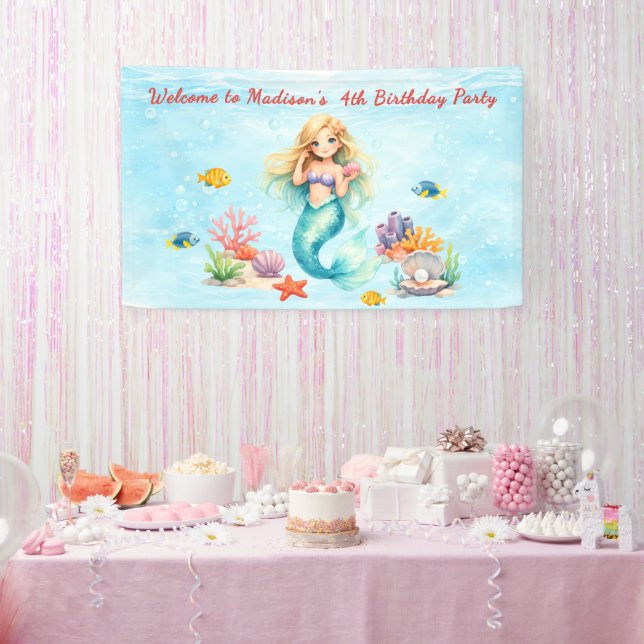 Lona Cumpleaños de Sirena Acuarela (Fiesta)