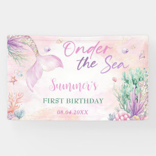 Lona Cumpleaños de Sirena Rosa 1er Bajo el Mar Fiesta