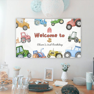 Lona Cumpleaños de tractor acuarela para cualquier edad