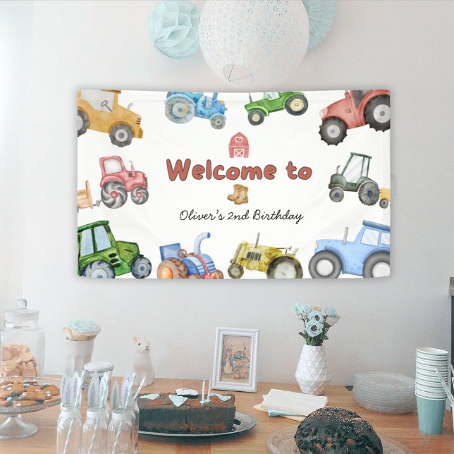 Lona Cumpleaños de tractor acuarela para cualquier edad (Subido por el creador)