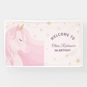 Lona Cumpleaños de Unicornio de Oro Rosa Mágico