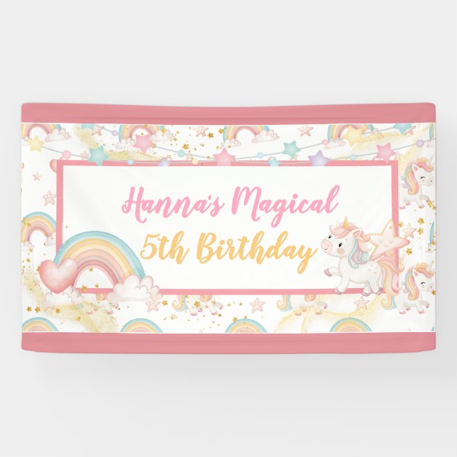 Lona Cumpleaños de Unicornio Mágico (Horizontal)