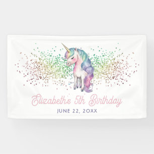 Lona Cumpleaños de Unicornio Mágico Glitter Arcoíris Fe