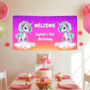 Lona Cumpleaños de Unicornio rosa vibrante