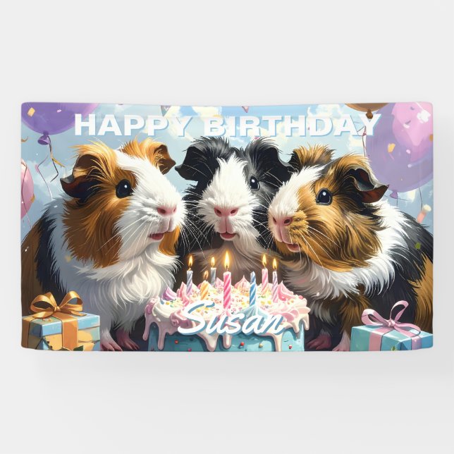 Lona Cumpleaños del Cerdo de Guinea (Horizontal)