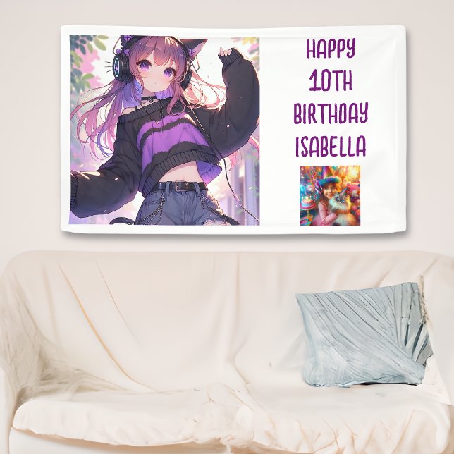 Lona Cumpleaños del Chica Temático de Anime Personaliza (Subido por el creador)