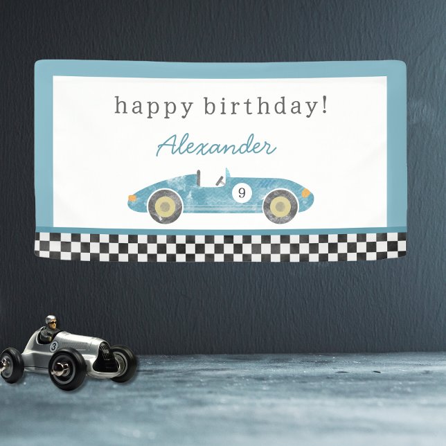 Lona cumpleaños del coche de carreras azules (Subido por el creador)