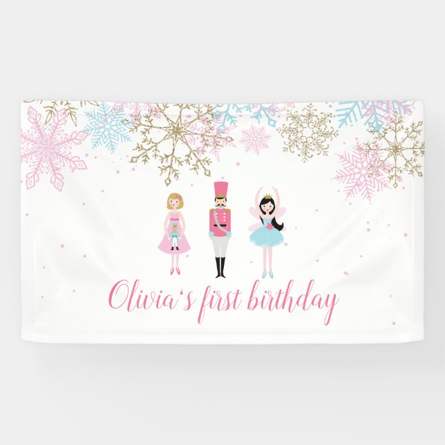 Lona Cumpleaños del copo de nieve Nutcracker Winter (Horizontal)