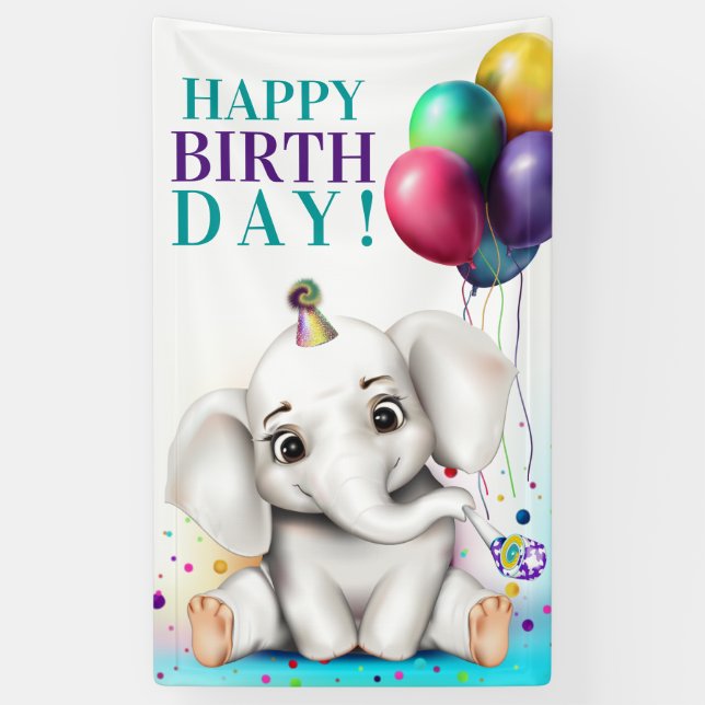 Lona Cumpleaños del Elefante Cute (Vertical)