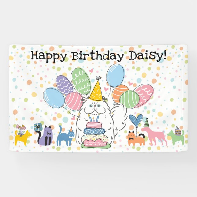 Lona Cumpleaños del Gato Persa Blanco de Pelo Largo (Horizontal)