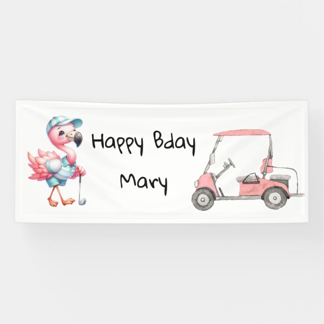 Lona Cumpleaños del Golf Tema rosa para Lady Golfer (Horizontal)