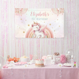 Lona Cumpleaños del Pastel de Oro Rosa de Unicornio