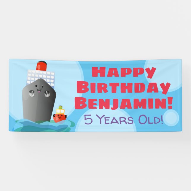 Lona Cumpleaños del personalizado de la barca de remolq (Horizontal)