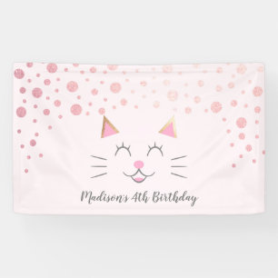 Lona Cumpleaños del rosa del gato del gatito