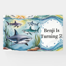 Lona Cumpleaños Del Tiburón Bajo El Mar