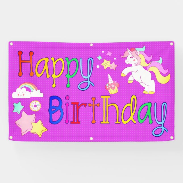 Lona Cumpleaños del unicornio (Horizontal)
