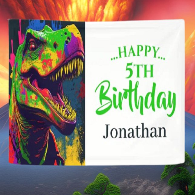 Lona Cumpleaños Dino T-Rex Blanco (Celebrate an amazing party with our Dinosaur party supplies.)