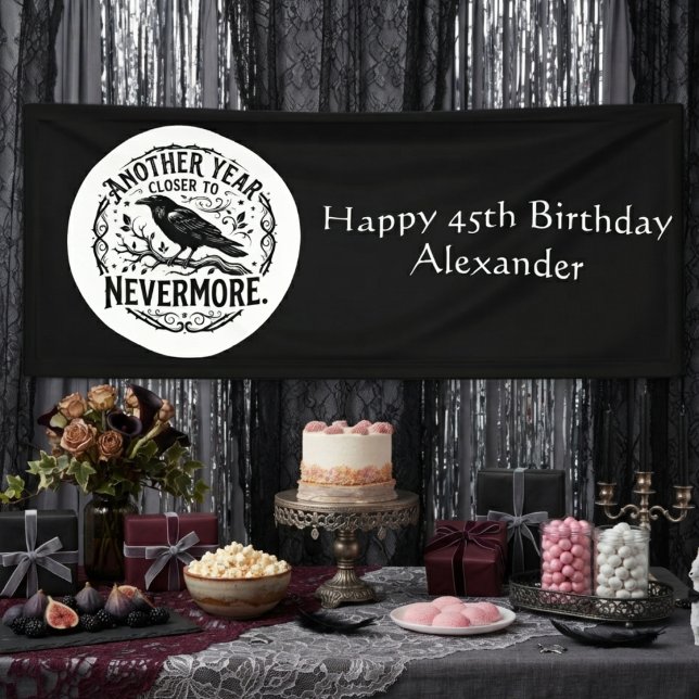 Lona Cumpleaños Edgy Dark Academia Nevermore (Gothic "Nevermore" banner for the birthday guest of honor.)