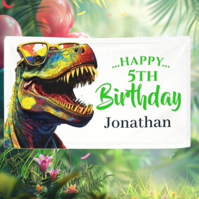 Lona Cumpleaños emocionante con la temática de Dino (Roar with Joy: T-Rex Dinosaur Birthday Party Signs!)