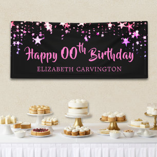 Lona Cumpleaños Estrellas Black Pink Personalizadas