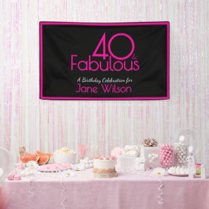 Lona Cumpleaños fabuloso de 40 años moderno rosa y negr