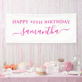 Lona Cumpleaños Feliz 40 Elegante Nombre Rosa Caliente