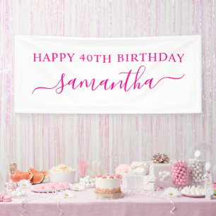 Lona Cumpleaños Feliz 40 Elegante Nombre Rosa Caliente