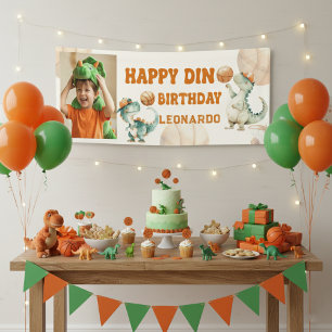 Lona Cumpleaños Feliz Baloncesto Dino Niño Rugido y Pun