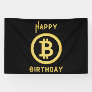 Lona Cumpleaños Feliz Bitcoin Gold 4x6 Estandarte de Vi