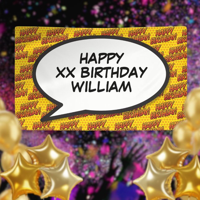 Lona Cumpleaños feliz Burbuja de diálogo Libro de histo (HAPPY BIRTHDAY Speech Bubble Comic Book Banner)