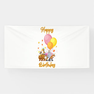 Lona Cumpleaños Feliz Colección Animal Estandarte de Vi