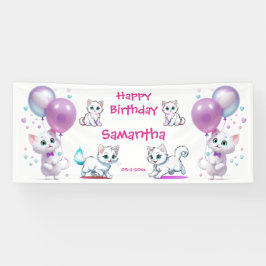 Lona Cumpleaños Feliz de Adorable Gatito y Globo Niño