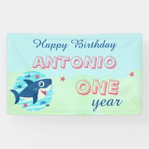 Lona Cumpleaños feliz de Baby Shark océano azul lindo n