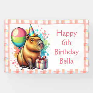 Lona Cumpleaños Feliz de niña con tema de Capybara Ros