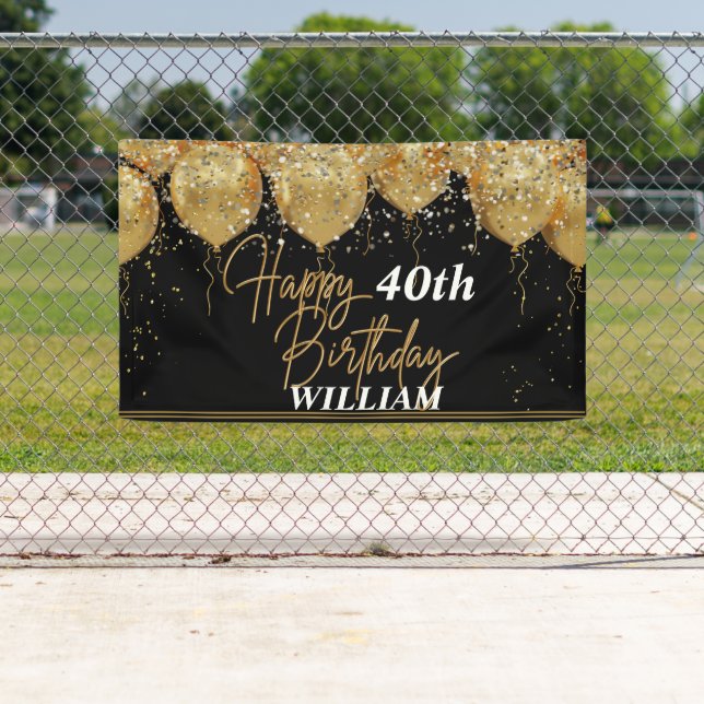 Lona Cumpleaños feliz de purpurina negro y oro (In situ)