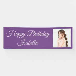 Lona Cumpleaños Feliz Escritura Elegante Morado Foto 