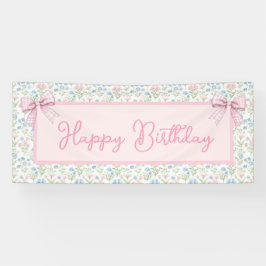 Lona Cumpleaños Feliz Grandmillennial Rosa y Azul