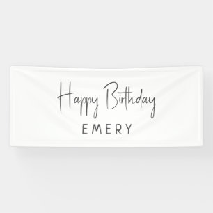 Lona Cumpleaños Feliz Minimalista Neutro Con Nombre
