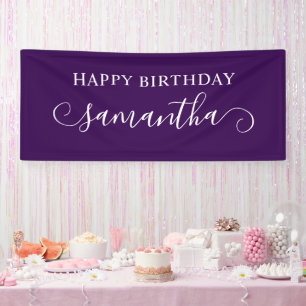 Lona Cumpleaños Feliz Morado Oscuro Nombre Rizado Lindo